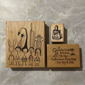 Set of Three Halloween Wooden Stamps